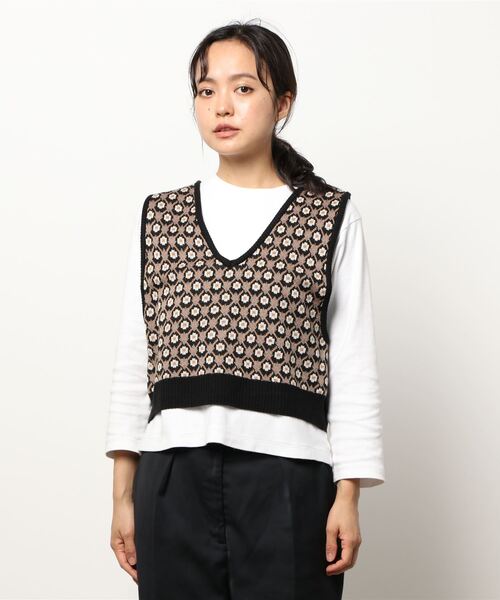 ehka sopo（エヘカソポ）の「前後着ジャカードビスチェ（ベスト・レディース・ブラック/ベージュ/ブラウン/グリーン・ﾌﾘ-）」の11枚目の写真