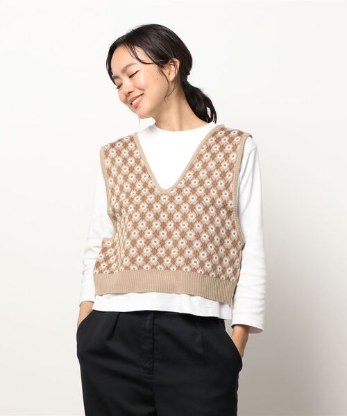 ehka sopo（エヘカソポ）の「前後着ジャカードビスチェ（ベスト・レディース・ブラック/ベージュ/ブラウン/グリーン・ﾌﾘ-）」の6枚目の写真