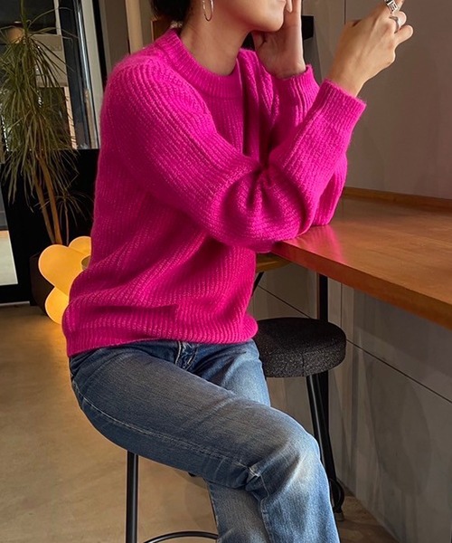 rectangle by ryon（レクタングルバイリョン）の「【rectangle by ryon】起毛モヘアタッチカラーニット（ニット/セーター・レディース・ピンク/グリーン/ブルー・FREE）」の3枚目の写真