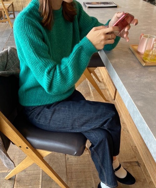 rectangle by ryon（レクタングルバイリョン）の「【rectangle by ryon】起毛モヘアタッチカラーニット（ニット/セーター・レディース・ピンク/グリーン/ブルー・FREE）」の2枚目の写真