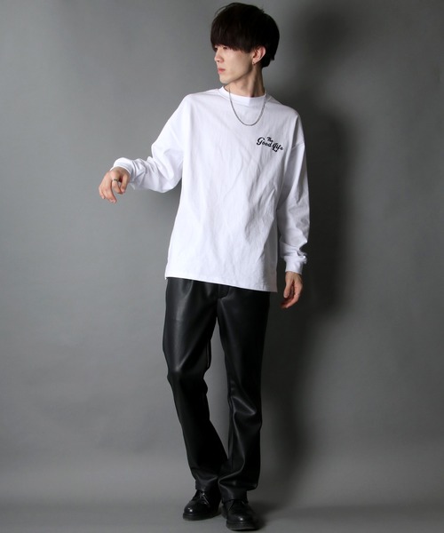 SITRY(シトリー)の「synthetic leather tailored flared pants/フェイクレザー テーラード ブーツカット フレアパンツ(スラックス・メンズ・ブラック/アイボリー・M/L)」の19枚目の写真