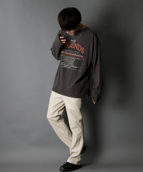 SITRY(シトリー)の「synthetic leather tailored flared pants/フェイクレザー テーラード ブーツカット フレアパンツ(スラックス・メンズ・ブラック/アイボリー・M/L)」の12枚目の写真