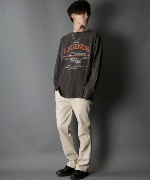 SITRY(シトリー)の「synthetic leather tailored flared pants/フェイクレザー テーラード ブーツカット フレアパンツ(スラックス・メンズ・ブラック/アイボリー・M/L)」の11枚目の写真