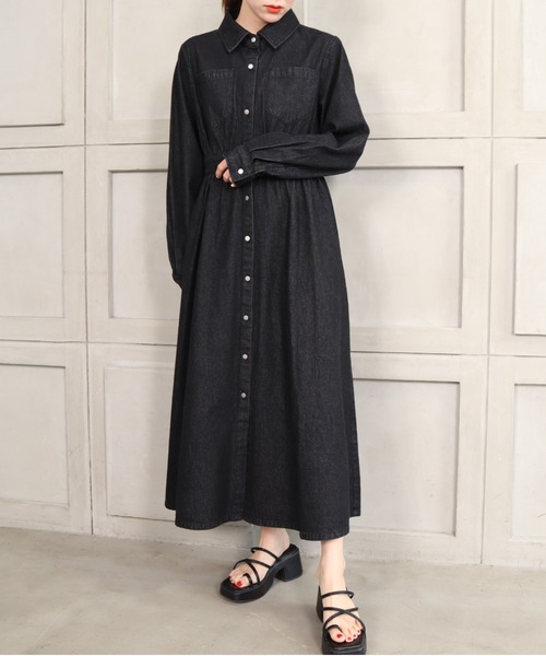 edit&co ロングシャツワンピース(ブラック)