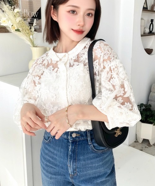 moment+(モーメントプラス)の「フラワー刺繍レース クルーネックカーデブラウス(シャツ/ブラウス・レディース・ブラック/オフホワイト/ナチュラル・M/L)」の14枚目の写真