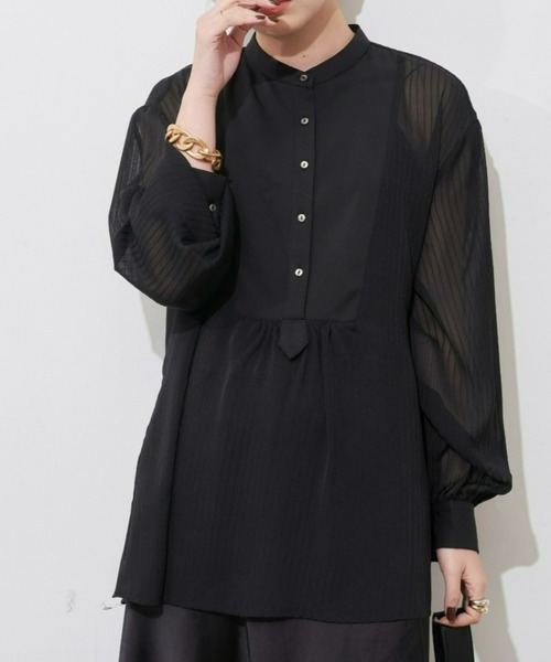 Aunt Marie's（アントマリーズ）の「シアーストライプドレスシャツ（シャツ/ブラウス・レディース・ブラック/ライトグリーン/アイボリー・FREE）」の2枚目の写真