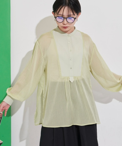 Aunt Marie's（アントマリーズ）の「シアーストライプドレスシャツ（シャツ/ブラウス・レディース・ブラック/ライトグリーン/アイボリー・FREE）」の7枚目の写真