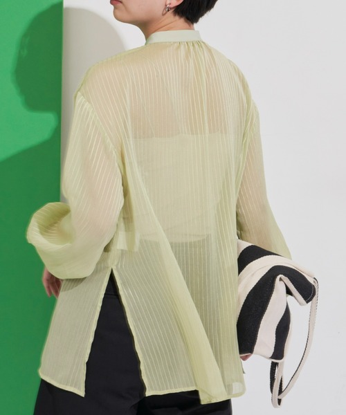 Aunt Marie's（アントマリーズ）の「シアーストライプドレスシャツ（シャツ/ブラウス・レディース・ブラック/ライトグリーン/アイボリー・FREE）」の9枚目の写真