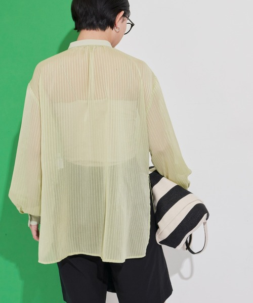 Aunt Marie's（アントマリーズ）の「シアーストライプドレスシャツ（シャツ/ブラウス・レディース・ブラック/ライトグリーン/アイボリー・FREE）」の8枚目の写真