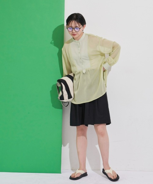 Aunt Marie's（アントマリーズ）の「シアーストライプドレスシャツ（シャツ/ブラウス・レディース・ブラック/ライトグリーン/アイボリー・FREE）」の16枚目の写真