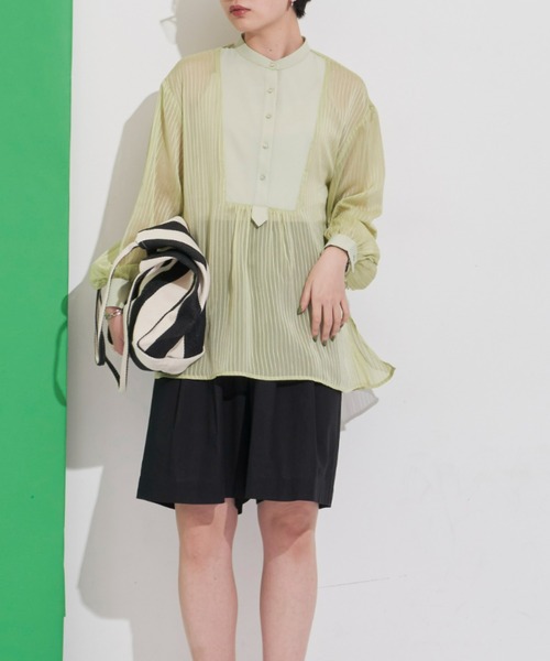 Aunt Marie's（アントマリーズ）の「シアーストライプドレスシャツ（シャツ/ブラウス・レディース・ブラック/ライトグリーン/アイボリー・FREE）」の10枚目の写真