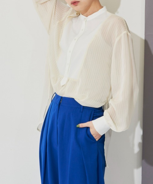 Aunt Marie's（アントマリーズ）の「シアーストライプドレスシャツ（シャツ/ブラウス・レディース・ブラック/ライトグリーン/アイボリー・FREE）」の21枚目の写真