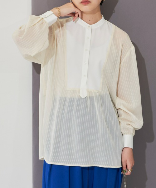 Aunt Marie's（アントマリーズ）の「シアーストライプドレスシャツ（シャツ/ブラウス・レディース・ブラック/ライトグリーン/アイボリー・FREE）」の22枚目の写真