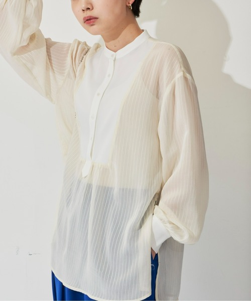 Aunt Marie's（アントマリーズ）の「シアーストライプドレスシャツ（シャツ/ブラウス・レディース・ブラック/ライトグリーン/アイボリー・FREE）」の17枚目の写真