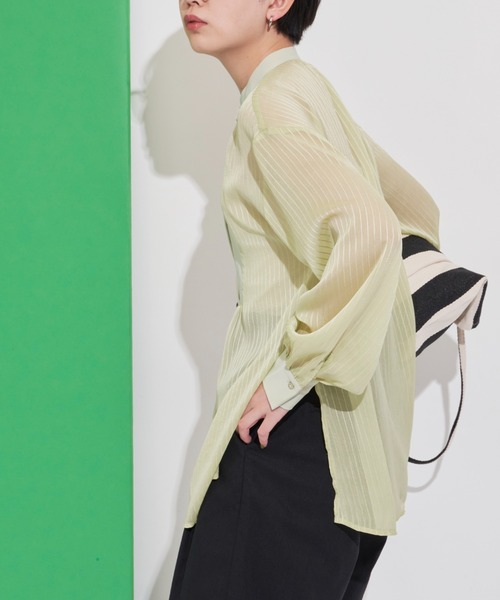 Aunt Marie's（アントマリーズ）の「シアーストライプドレスシャツ（シャツ/ブラウス・レディース・ブラック/ライトグリーン/アイボリー・FREE）」の6枚目の写真