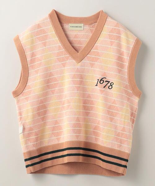 FORSOMEONE（フォーサムワン）の「＜FORSOMEONE(フォーサムワン)＞ RETRO KNIT VEST/ベスト（ベスト・メンズ・ケリー/ライトピンク・48/46）」の2枚目の写真
