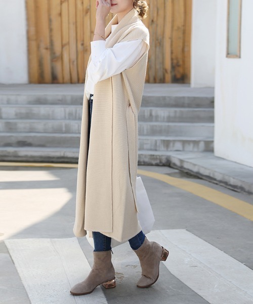 Doux Belle（ドゥーベル）の「Iラインロングニットベスト（ベスト・レディース・ライトグレー/ブラック/ベージュ/ダークグレー・FREE）」の21枚目の写真