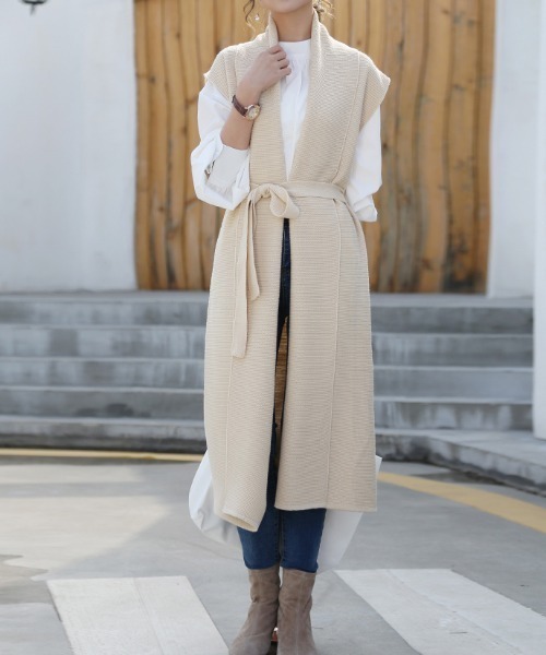 Doux Belle（ドゥーベル）の「Iラインロングニットベスト（ベスト・レディース・ライトグレー/ブラック/ベージュ/ダークグレー・FREE）」の10枚目の写真