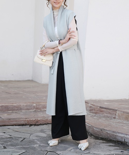 Doux Belle（ドゥーベル）の「Iラインロングニットベスト（ベスト・レディース・ライトグレー/ブラック/ベージュ/ダークグレー・FREE）」の9枚目の写真