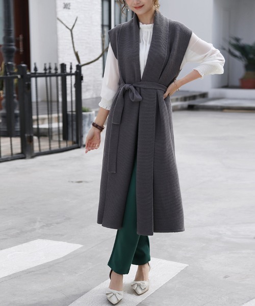 Doux Belle（ドゥーベル）の「Iラインロングニットベスト（ベスト・レディース・ライトグレー/ブラック/ベージュ/ダークグレー・FREE）」の16枚目の写真