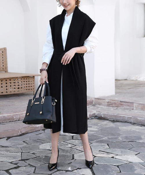 Doux Belle（ドゥーベル）の「Iラインロングニットベスト（ベスト・レディース・ライトグレー/ブラック/ベージュ/ダークグレー・FREE）」の13枚目の写真