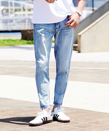 接触冷感 スリム テーパード デニム アンクルパンツ