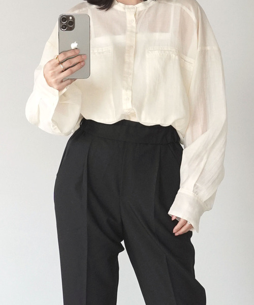 IAMUSE(アイアミューズ)の「【IAMUSE】センタープレスタック入りテーパードパンツ S0064(スラックス・レディース・ブラック/パープル/グレイッシュベージュ・M/L/XL)」の21枚目の写真