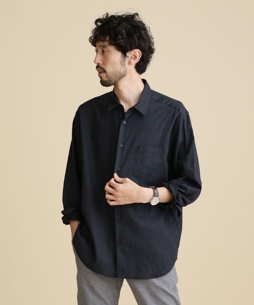 NANO universe(ナノユニバース)の「LB.04/フレンチリネンレギュラーカラーシャツ(シャツ/ブラウス・メンズ・ホワイト/ブラック/ネイビー/グレー系その他4・S/M/L/XL)」の4枚目の写真