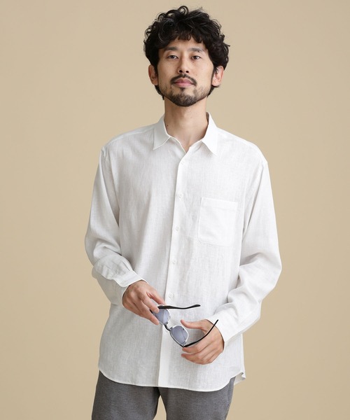 NANO universe(ナノユニバース)の「LB.04/フレンチリネンレギュラーカラーシャツ(シャツ/ブラウス・メンズ・ホワイト/ブラック/ネイビー/グレー系その他4・S/M/L/XL)」の14枚目の写真