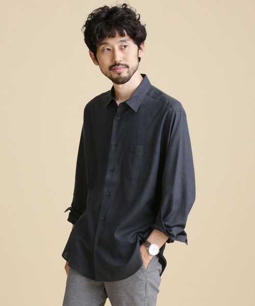 NANO universe(ナノユニバース)の「LB.04/フレンチリネンレギュラーカラーシャツ(シャツ/ブラウス・メンズ・ホワイト/ブラック/ネイビー/グレー系その他4・S/M/L/XL)」の19枚目の写真