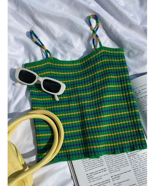 WC（ダブル シー）の「マルチボーダーキャミ（キャミソール・レディース・ブラック/ブルー/ホワイト/グリーン・FREE）」の3枚目の写真