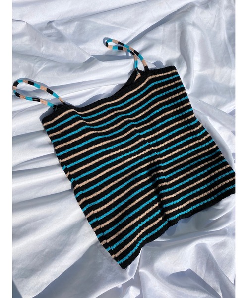 WC（ダブル シー）の「マルチボーダーキャミ（キャミソール・レディース・ブラック/ブルー/ホワイト/グリーン・FREE）」の2枚目の写真