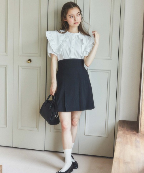 WEGO（ウィゴー）の「WEGO/ハイウエストプリーツスカパン（スカート・レディース・ブラック/ライトベージュ・FREE）」の3枚目の写真