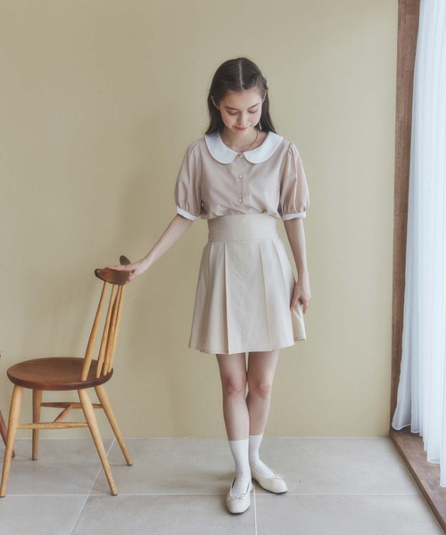 WEGO（ウィゴー）の「WEGO/ハイウエストプリーツスカパン（スカート・レディース・ブラック/ライトベージュ・FREE）」の6枚目の写真