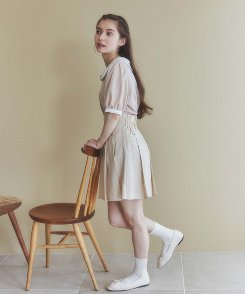 WEGO（ウィゴー）の「WEGO/ハイウエストプリーツスカパン（スカート・レディース・ブラック/ライトベージュ・FREE）」の7枚目の写真