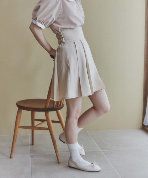 WEGO（ウィゴー）の「WEGO/ハイウエストプリーツスカパン（スカート・レディース・ブラック/ライトベージュ・FREE）」の9枚目の写真