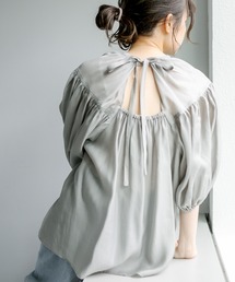 PUAL CE CIN | 【Du noir】シアーバックリボン ギャザーブラウス(シャツ/ブラウス)
