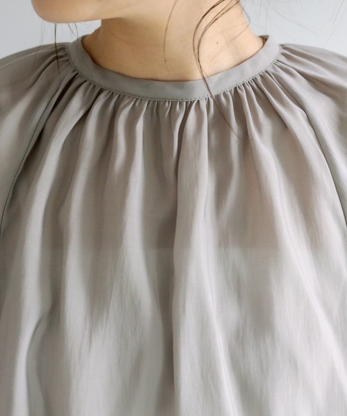 PUAL CE CIN（ピュアルセシン）の「【Du noir】シアーバックリボン ギャザーブラウス（シャツ/ブラウス・レディース・グレー/オフホワイト・FREE）」の14枚目の写真