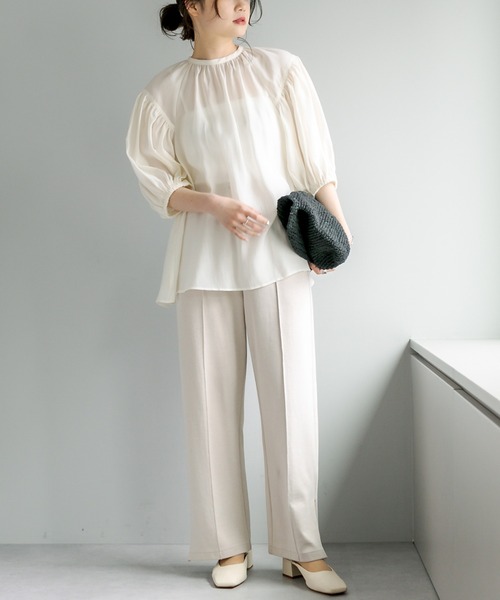 PUAL CE CIN（ピュアルセシン）の「【Du noir】シアーバックリボン ギャザーブラウス（シャツ/ブラウス・レディース・グレー/オフホワイト・FREE）」の5枚目の写真