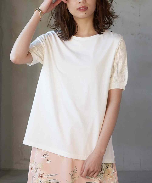 RANAN(ラナン)の「接触冷感 袖ニットカットソープルオーバー(Tシャツ/カットソー・レディース・ブルー/ライトグレー/ホワイト/ブラック・M/LL/L)」の3枚目の写真