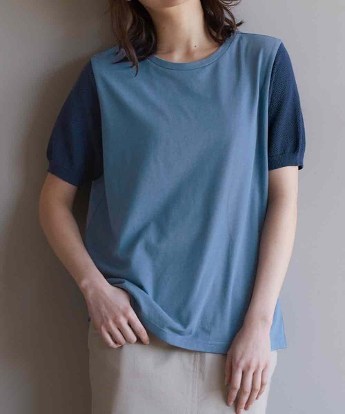 RANAN(ラナン)の「接触冷感 袖ニットカットソープルオーバー(Tシャツ/カットソー・レディース・ブルー/ライトグレー/ホワイト/ブラック・M/LL/L)」の2枚目の写真