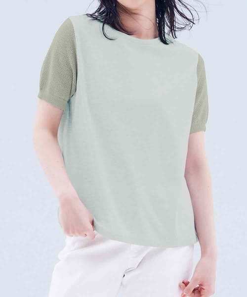 RANAN(ラナン)の「接触冷感 袖ニットカットソープルオーバー(Tシャツ/カットソー・レディース・ブルー/ライトグレー/ホワイト/ブラック・M/LL/L)」の1枚目の写真