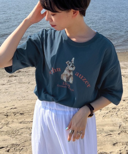 kutir（クティール）の「アソートプリントＴシャツ（Tシャツ/カットソー・レディース・ホワイト/チャコールグレー/ネイビー/オリーブ/ピンク・FREE）」の4枚目の写真