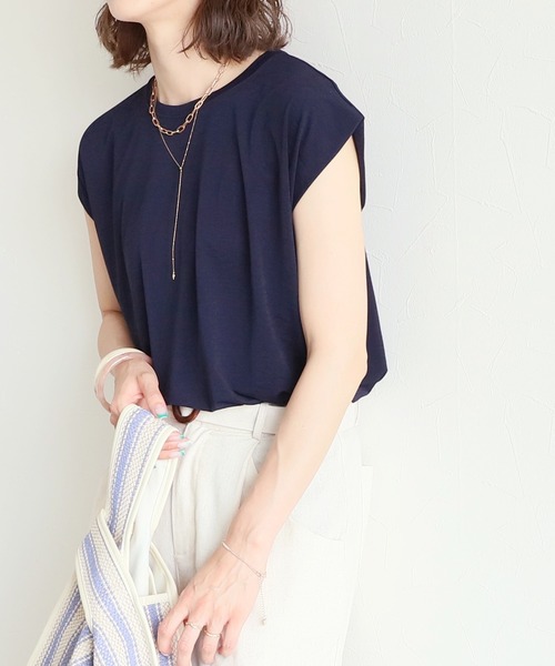 reca（レカ）の「フレンチスリーブスラブTシャツ（Tシャツ/カットソー・レディース・ブラック/ダークグリーン/ベージュ/ネイビー/オフホワイト/ピンク・FREE）」の5枚目の写真