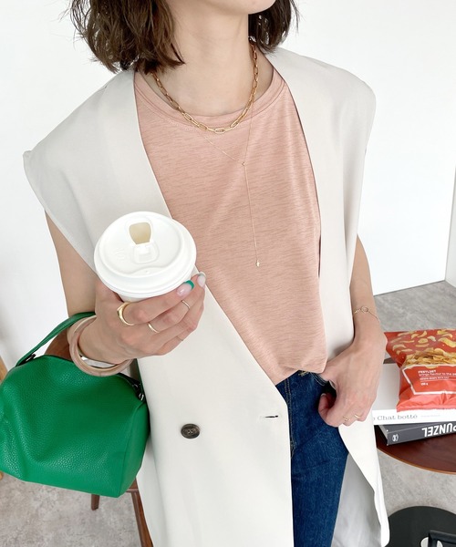 reca（レカ）の「フレンチスリーブスラブTシャツ（Tシャツ/カットソー・レディース・ブラック/ダークグリーン/ベージュ/ネイビー/オフホワイト/ピンク・FREE）」の6枚目の写真