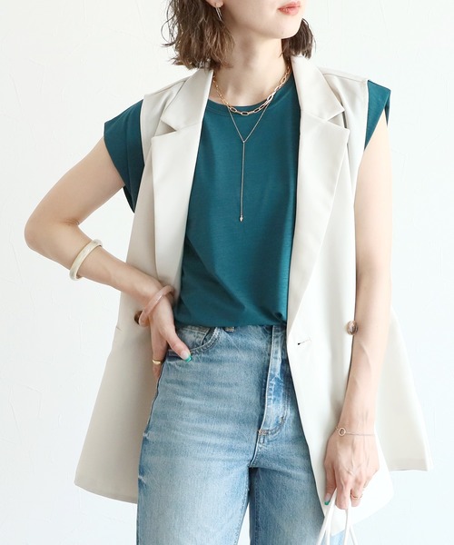 reca（レカ）の「フレンチスリーブスラブTシャツ（Tシャツ/カットソー・レディース・ブラック/ダークグリーン/ベージュ/ネイビー/オフホワイト/ピンク・FREE）」の4枚目の写真