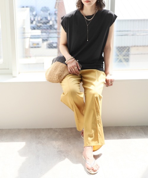 reca（レカ）の「フレンチスリーブスラブTシャツ（Tシャツ/カットソー・レディース・ブラック/ダークグリーン/ベージュ/ネイビー/オフホワイト/ピンク・FREE）」の9枚目の写真