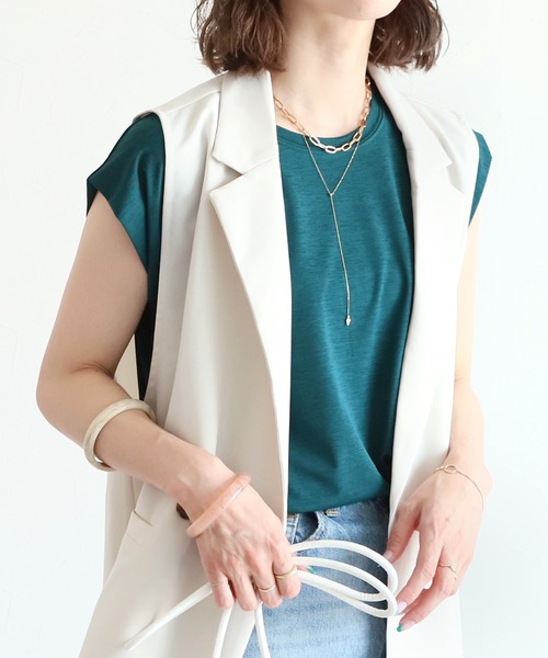 reca（レカ）の「フレンチスリーブスラブTシャツ（Tシャツ/カットソー・レディース・ブラック/ダークグリーン/ベージュ/ネイビー/オフホワイト/ピンク・FREE）」の17枚目の写真