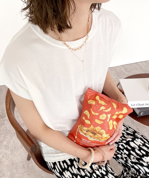 reca（レカ）の「フレンチスリーブスラブTシャツ（Tシャツ/カットソー・レディース・ブラック/ダークグリーン/ベージュ/ネイビー/オフホワイト/ピンク・FREE）」の15枚目の写真