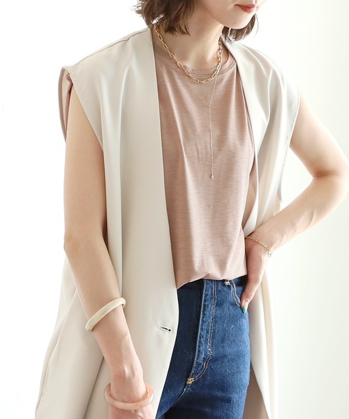 reca（レカ）の「フレンチスリーブスラブTシャツ（Tシャツ/カットソー・レディース・ブラック/ダークグリーン/ベージュ/ネイビー/オフホワイト/ピンク・FREE）」の18枚目の写真